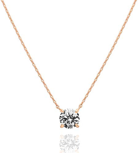 PAVOI Collier ras du cou CZ Dainty en or 14K plaqué or avec cristaux Swarovski Solitaire 1,5 carat (7,3 mm) | Colliers en or rose pour femme