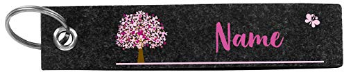 Herz & Heim® Schlüsselanhänger aus Filz mit Aufdruck Ihres Namens und Lebensbaum Grau Rosa