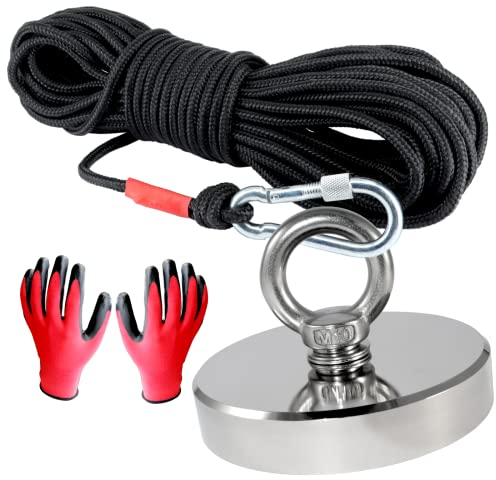 Bergemagnet Mit Seil 20 Meter - 94mm Ösenmagnet Mit M10 Gewinde - 400KG Neodym Magnete 94 mm Durchmesser mit Öse - Topfmagnet Flachgreifer - Magnet Super Stark Power Magnete zum Fischen Sondeln Angeln