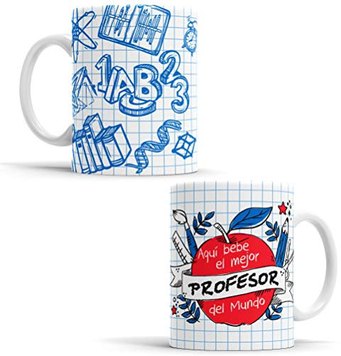 OyC Original y Creativo Taza para Profesor - Taza Aquí Bebe el Mejor Profesor del Mundo - Taza Regalo para Profesor - Taza con Frase y Dibujo (Profesor)