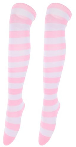 Amosfun Pink Und WeißE Gestreifte KniestrüMpfe FüR Damen Weiche Polyesterbeine Socken Ideal FüR Alltag Und Freizeit 60 Cm