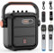 JYX Karaoke Machine with 2 UHF Wireless Microphones, Portable Bluetooth Speaker with Shoulder Strap, Power Amplifier PA Subwoofer Support TWS, FM, AUX In, Bass&Treble for Party/Meeting