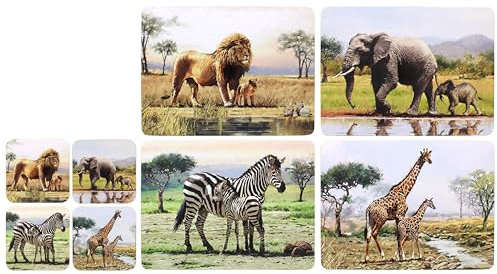 Sets of 4 Placemats with 4 Matching Coasters (Safari Animals Placemat & Coaster)