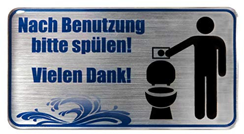 BIKE-label 3D Klo Toiletten Aufkleber Alu Optik Hinweisschild Bitte spülen WC 90 x 49 mm 900133VA