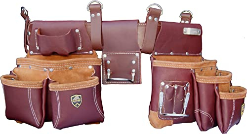 Zakco PRO-21 Vera Pelle Pieno Fiore Heavy Duty Multi Tasche Costruzione Rig, Carpenters Tool Belt, 2 Sacchetti In Pelle Cintura Framer's, Tuttofare, Copertina, Cintura Strumento e Strumento Organizer