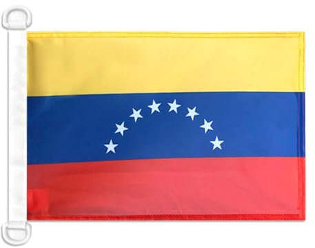 AZ FLAG - Drapeau Vénézuela Sans Ecusson - 45x30 cm - Pavillon Nautique Vénézuelien 8 Étoiles Spécial Bateau Et Extérieur En Maille Bloquée Avec Anneaux Plastiques Intégrés - 30g