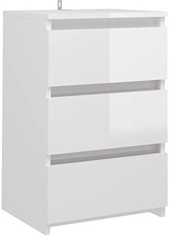 vidaXL Nachttisch mit 3 Schubladen Nachtschrank Nachtkonsole Nachtkommode Schlafzimmer Schrank Kommode Hochglanz-Weiß 40x35x62,5cm Holzwerkstoff