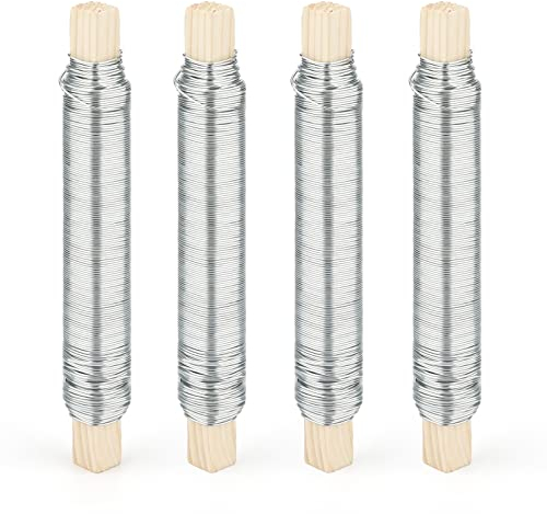 KINGLAKE 4 x 38M Alambre Floral galvanizado, 0,65 mm Fino Alambre de jardín para Atar Flores y Plantas, Manualidades, arreglos Florales