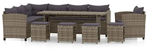 vidaXL 7-TLG. Garten-Lounge-Set mit Kissen Poly Rattan Grau, Terrassen-Sofa-Set, Outdoor-Möbel-Set, Gartensofa-Set, Poly Rattan Lounge-Set