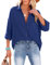 NONSAR Chemisier pour femme - Chemise décontractée avec col en V - 100 % coton - Coupe ample - Solide - Haut épais - Élégant avec poche, bleu foncé, M