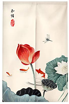 Surwin Chinesischer Stil Japanischer Stil Türvorhang, Japan Noren Raumteiler Tapisseri Leinen Lang Vorhänge Partition Gardinen Tür Vorhang Tapisseri für die Türdekoration (85x180cm,Libelle)
