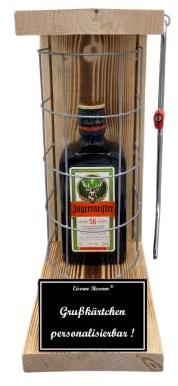Personalisierte Geschenke für Männer Frauen Geschenkidee - Eiserne Reserve Gitterkäfig Jägermeister Likör (1 x 0.35 l) incl. Notsäge - Papa Mama Geburtstag Hochzeit