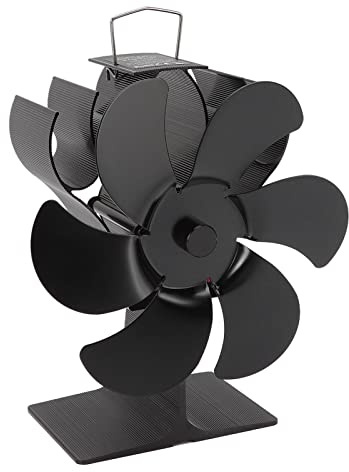 Luqeeg 6 Blade Herd Fan, 152mm Schwarzer Selbststartender Kamin Ventilator, Hochtemperaturbeständiger Hitzebetriebener Herd Ventilator, Eco Herd Ventilatoren Warmluftzirkulation für Home