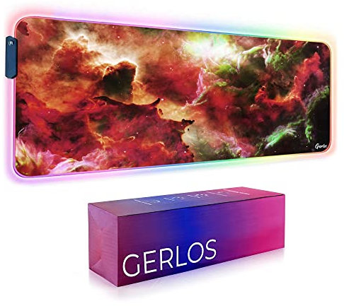 Gerlos RGB Gaming Mouse Pad - 12 Light Modes, Large Mousepad Gaming Pad with Non-Slip Rubber Base, Stitched Edges, Water Resistant Computer Keyboard LED Mouse Pad Desk Mat, 31.5 x 11.8, Red Nebula