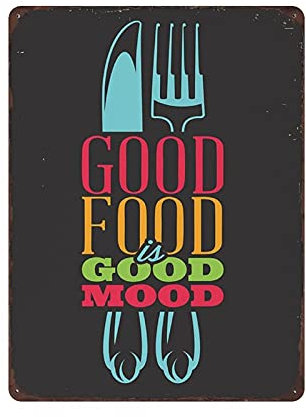 Metallblechschild Unny Kitchen Good Food Good Mood Restaurant Blechschild Metall-Aluminiumschild Vintage Wanddekoration Retro Poster für Bars Restaurants Cafés Kneipen Heimdekoration 16x12