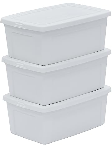 Iris Ohyama 3 Cajas de Almacenaje Plástico Versátiles con Tapa, 11L, Blanco, Cierre fácil, Apilable, para Armario, Estante, Aula, Organizadora, Ropa, Zapatos, Libre de BPA, MCB-11