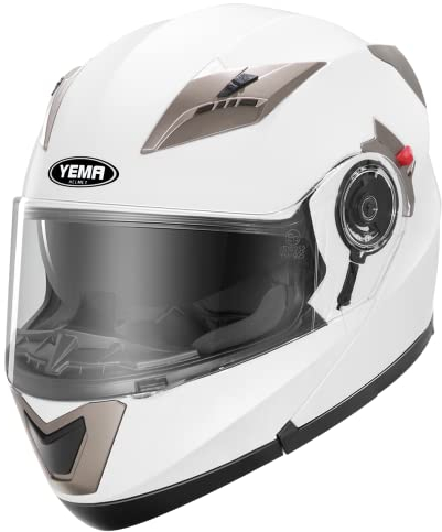 Casque Moto Modulable Homme ECE Homologué-YEMA E13-0510253-WM Casque Femme Adulte Double Visière-Blanc-M