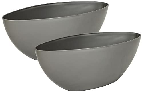 MePla - 2 Stück Schale OVAL - wetterfestes Pflanzgefäß - UV-beständiger Blumenkübel - Pflanzschale - Schale - L 38 cm - grau