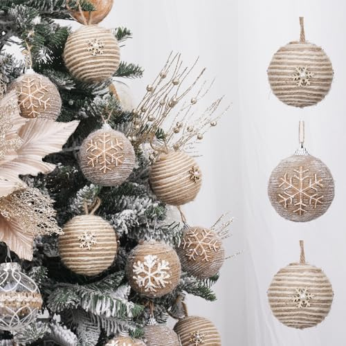 XmasExp Farmhouse Christmas Bauble Ornaments Set 70mm Rustic Shatterproof Christmas Tree Decoration Hanging Ornaments for Christmas Party (12 Pieces, Farmhouse)