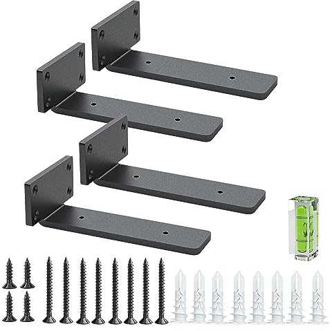 Regalhalterungen 15 cm (0.5 cm) Dicke, 4 Pack schwebende, versteckte wandwinkel, rustikale Industrie-Regalhalterungen mit modernem Eisen Finish - Schwarz
