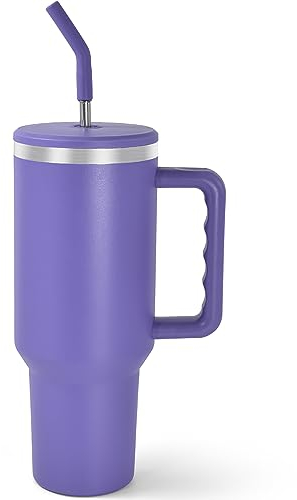 AGH life 40oz 1200ml Becher mit Griff und Stroh, 304 Doppelwandiger Vakuum Edelstahl Tragbare Autobecher Reiseflasche, Kaffeebecher für unterwegs oder Büro, Hält Kaffee Tee stundenlang heiß oder kalt
