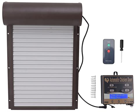 Automatische Hühnerstalltür, Batteriebetriebener Automatischer Hühnertüröffner aus Aluminium mit Timer, Programmierbarem Lichtsensor und Fernbedienung, LCD-Bildschirm, (Braun)
