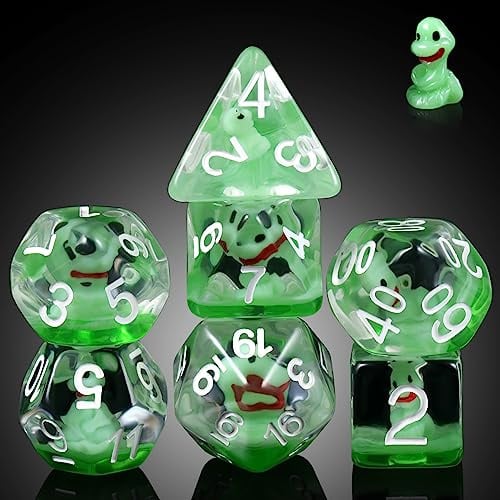 Schlangen-DND-Würfel, DNDND 7 Stück, Harz, D&D-Würfel mit Samtbeutel für Dungeons and Dragons, Rollenspiele und Tischspiele (Schlange)
