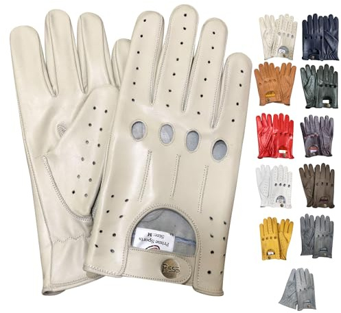 PSS Lederhandschuhe Autofahren Herren Männer Fahrer Lenkrad Chauffeur Handschuhe echtes Leder Autohandschuhe mit Loch Atmungsaktive ohne Futter Sommer Winter, Ref 507, Gebrochenes Weiß Größe L