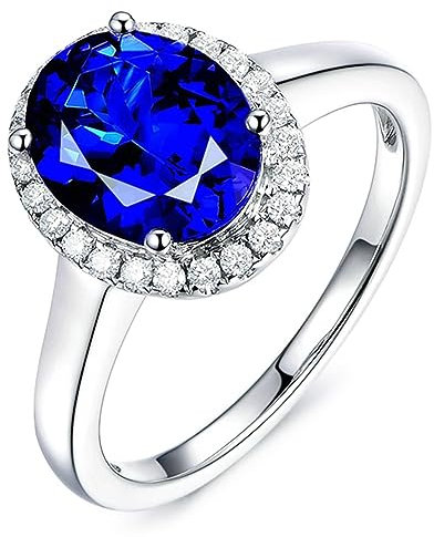 AMDXD Trauringe Tansanit, Verlobungsring Hochzeitsring 18K Au750 Weißgold Tanzanite Ring Ovalschliff Blau, Diamantring, Gr.53 (16.9), Echtgold Schmuck