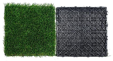 VEVOR Gazon Artificiel, Lot de 9 Pelouse Synthétique Extérieur Intérieur Dalles Emboîtables 31x31 cm Tapis de Sol Auto-drainant Brins d'herbe 40 mm pour Cours de Récréation, Décoration Maison, Chiens