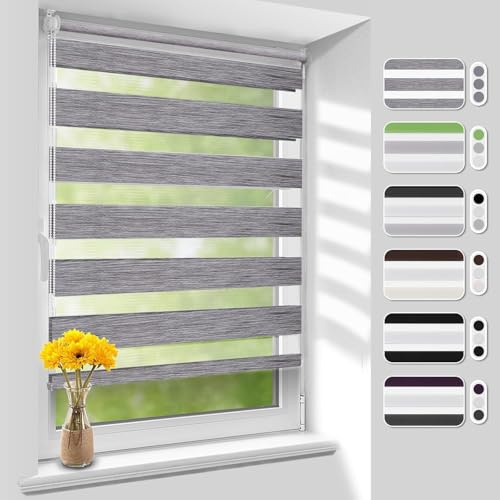 Homland Doppelrollo Klemmfix ohne Bohren B90 x H140 cm(Stoffbreite 85cm) Marmor-grau, Duo Rollo, Rollo Klemmrollos lichtdurchlässig & verdunkelnd, Verstellbar Fensterrollo Sonnenschutz