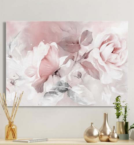 MyMaxxi - Premium Leinwandbild auf Keilrahmen Ölmalerei Rosen Wandbild Design Wand Dekoration, Bild rosa Leinwand - Rose, Groesse_leinwand:70x100 cm