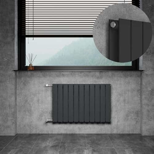 WITEN&NOCK Design Heizkörper Flach Paneelheizkörper Horizontal 550x850 mm, Heizung Badheizkörper für Badezimmer, Flachheizkörper mit Seitlichen Anschlüssen 977 Watt Doppellagig(Anthrazit)