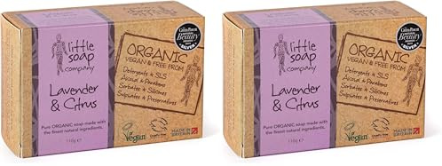 Little Soap Company Organic Soap Bar - Vegan, Cruelty Free, No SLS or Parabens with English Lavender & Citrus |Natural & Organic Body & Hand Soap (110g) (Pack of 2)
