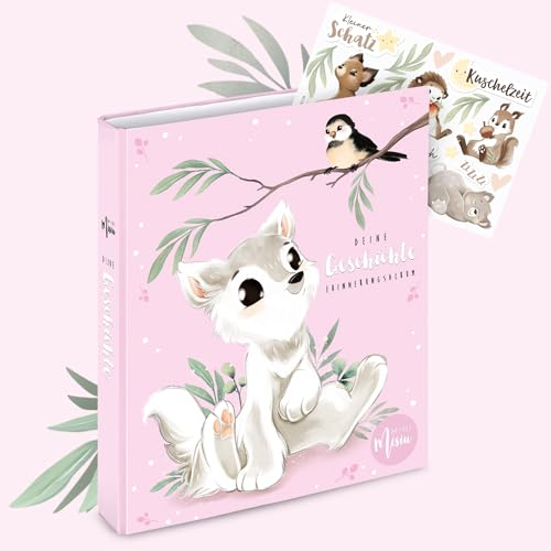 Babyalbum in Ringordner | Rosa Deine Geschichte von MINI Misiu | Handillustriertes Erinnerungsalbum | Fotoalbum Baby A4 | Geschenk zur Geburt & Taufe
