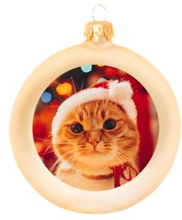Weihnachtskugel individuell mit ihrem Text oder Foto - Ø 9cm aus Glas - Christbaumkugel mit Digitaldruck (Seidenmatt) (Gold, 3)