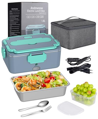 Andmenow 100 W chauffe-plat électrique pour voiture et maison, récipient amovible en acier inoxydable 304, fourchette et cuillère SS et sac de transport