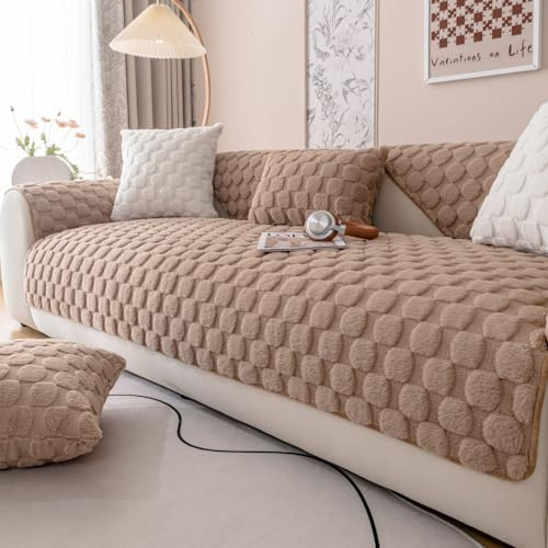 WYJHNLBEDC Sofa/Couch überzug/überwurf, Sofa überwurfdecke, Warmer Super Weicher Plush Sofabezug für Sofa L Form/U Form/Ecksofa 3/2/1 Sitzer, Sofaschutz Hund Kratzschutz Katze Braun 70x180cm