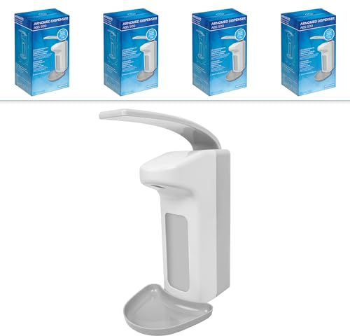 4X ARNOMED Kunststoff-Desinfektionsspender, Desinfektionsmittel-Spender für 500ml, Eurospender, Seifenspender Weiss zur Wand-Befestigung, Desinfektionsspender Wand, Seifenspender stehend ohne Bohren
