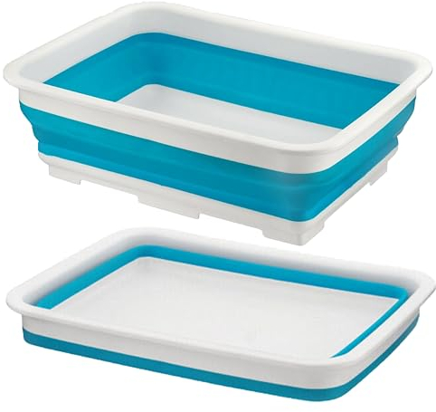 HOMESHOPA Rectangular Collapsible Washing Up Bowl, 10 Litre Blue Foldable Washing Basin, Compact Storage, Space Saving, Kitchen Sink Bowl, Portable For Outdoor Camping Caravans