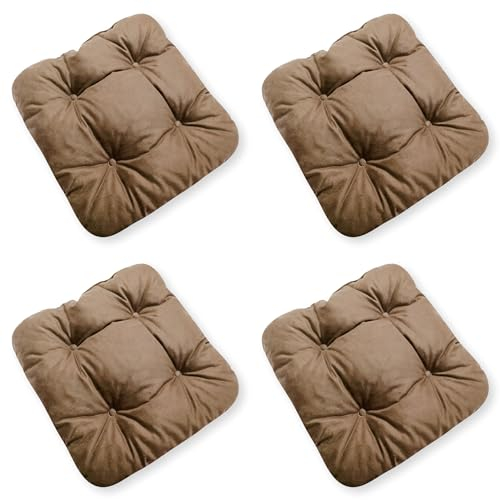 4L Textil 4er Set Stuhlkissen mit Bändern Indoor & Outdoor Sitzkissen 45x45 Gartenstuhlauflagen Sitzauflagen Bodenkissen 40x40 (Braun, 4er Set | 45x45 cm)