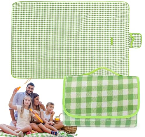 Picknickdecke XXL, Picknickdecke mit Tragegriff, Faltbare wasserdichte Decke, Stranddecke Sandfrei 200x200 cm, Campingdecke für 6-8 Personen, Tragbare Picnic Decke für Strand, Reisen, Camping, Garten