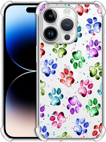 GlamCase for iPhone 14 Pro Max, iPhone 14 Pro Max Clear Case - Dog Cat Paw Watercolored design Printed Slim Fit Flexible Shockproof Clear Designer Back Case/Cover for iPhone 14 Pro Max only.