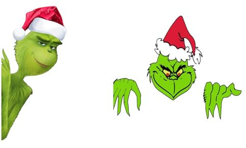 Miaija 2Pieces Grinch Adesivo per auto divertente verde Grinch adesivi per finestre Cartoon Outdoor Decorazioni per feste di Natale per auto in vetro