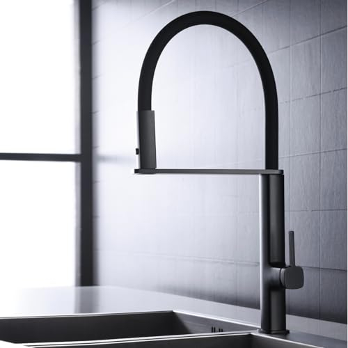 IMEX - Grifo de Cocina Extraible | Grifo Monomando Fregadero con Difusor | Griferia de Cocina con Mangera Flexible 360º | Serie Menorca | Color Negro Mate