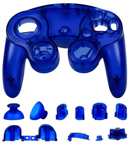 Ceozon Kit de accesorios de reparación de cubierta de carcasa frontal de carcasa de repuesto compatible con botones incluidos del controlador Gamecube (azul)