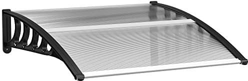 Outsunny Pultvordach Vordach für Haustür 103 x 96,5 x 27 cm Überdachung mit UV Schutz, Regenschutz Sonnenschutz für draußen Alu Transparent