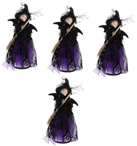 Warmhm 4 Stück Hexenbaumdekoration Für Den Schreibtisch Hexenpuppe Partydekoration Desktop Halloween Dekoration Zarte Hexenpuppe Hexenornamente Baumspitze Hexenpuppe Tuch