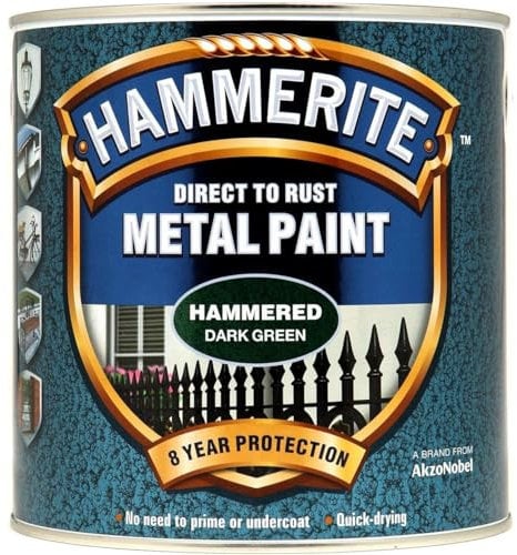 AMK® Hammerite Metal Paint Hammered Dark Green 250ml Direct To Rust Quick Drying No Primer Or Undercoat Needed Single Coat