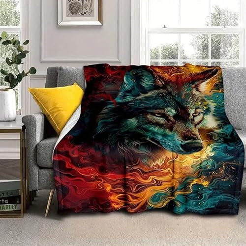 Felldecke Wolf 3D Printdesign Couchdecke Warm Mikrofaser Wearable Doppelseitiger Decke 180 x 200 cm für Lesen, Lernen, Campen